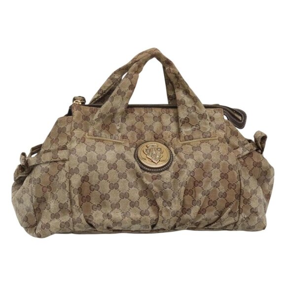 GUCCI GG Crystal Hand Bag Coated Canvas Beige Gold 197020 Auth bs25997 - Picture 1 of 16